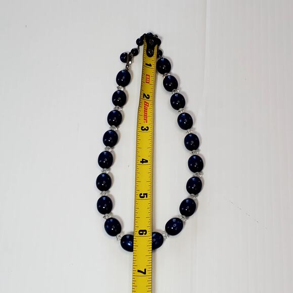 Cobalt Blue Beaded Choker Necklace Shepard Hook 12" - Picture 4 of 4